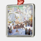 Russisch dorp in de winter metalen ornament (Links)