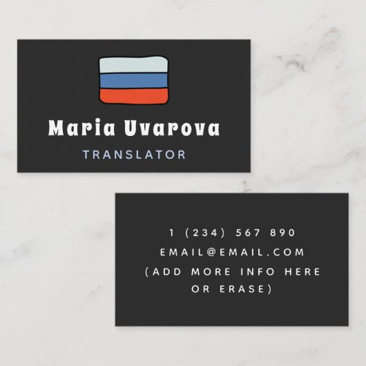 Russisch-Engels vertaler tweetalige tolk Visitekaartje (Voorkant / Achterkant)