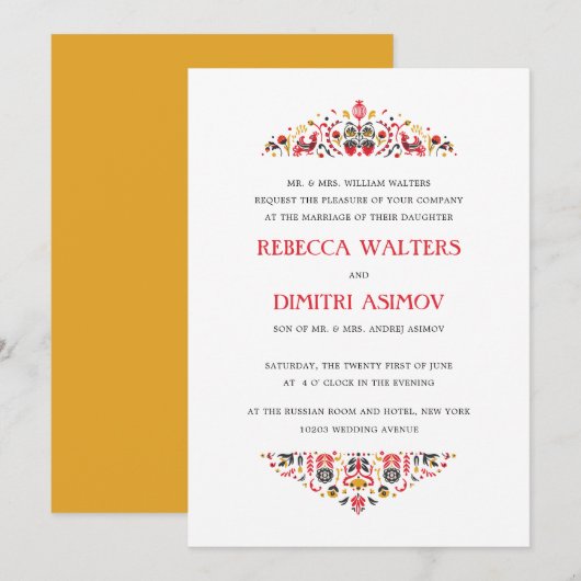 Russisch Folk Art Khokhloma Flower Formal Wedding Kaart (Voorkant / Achterkant)