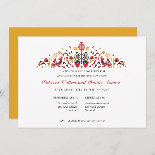 Russisch Folk Art Khokhloma repesal Dinner Kaart (Voorkant / Achterkant)