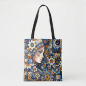 Russisch Folklore Gzhel Bohemian Chic Mode kunst Tote Bag (Voorkant)