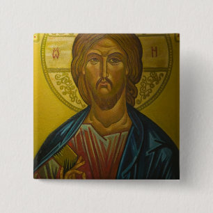 Russisch icoon in de Kerk van St. Sophia / Vierkante Button 5,1 Cm