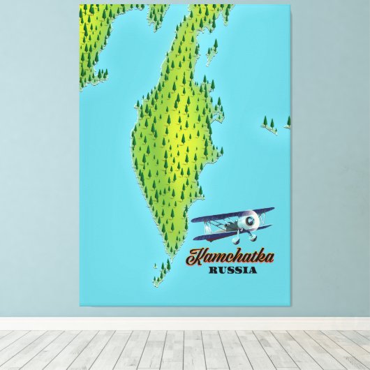 Russisch Kamchatka-schiereiland: reiskaart. Canvas Afdruk (Insitu (Houten vloer))