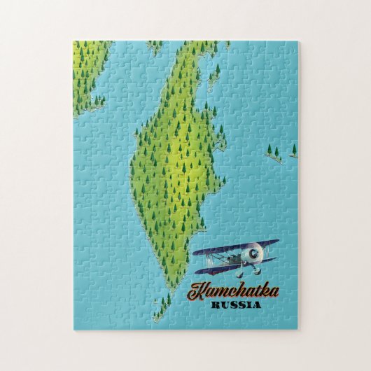 Russisch Kamchatka-schiereiland: reiskaart. Legpuzzel (Verticaal)