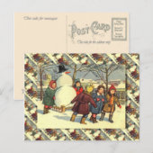  Russisch kerstfeest, sneeuwman en kinderen Feestdagenkaart (Voorkant / Achterkant)