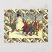  Russisch kerstfeest, sneeuwman en kinderen Feestdagenkaart (Voorkant)