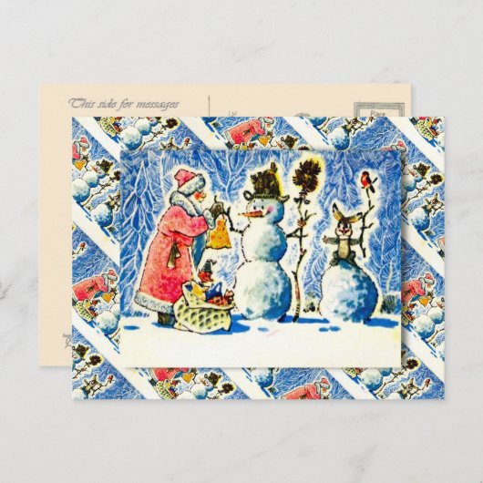  Russisch kerstfeest, sneeuwman, kerstman Feestdagenkaart (Voorkant / Achterkant)