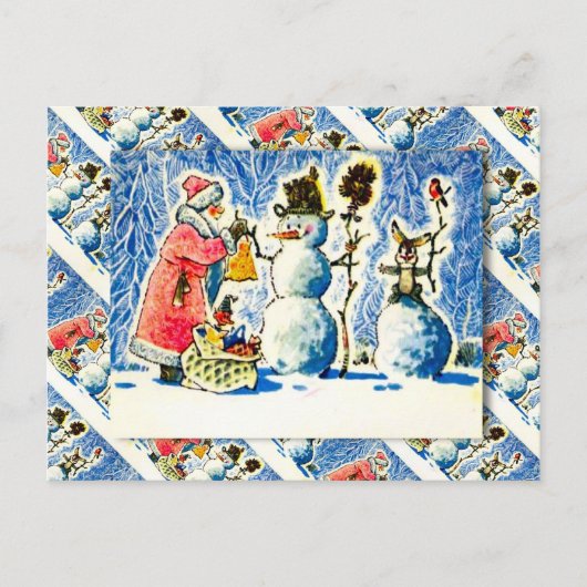  Russisch kerstfeest, sneeuwman, kerstman Feestdagenkaart (Voorkant)