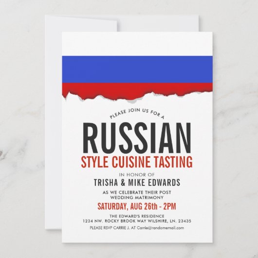 Russisch keuken | Flag White Invite Kaart (Voorkant)