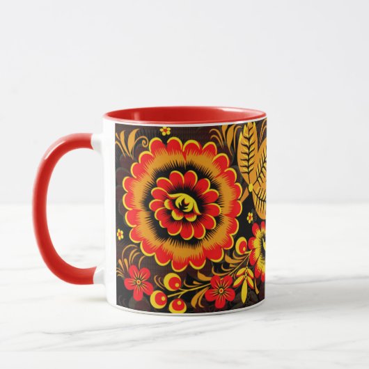 Russisch Khokhloma Pattern Black Red Botanical Mok (Links)