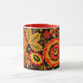 Russisch Khokhloma Pattern Black Red Botanical Mok (Midden)