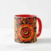 Russisch Khokhloma Pattern Black Red Botanical Mok (Voorkant rechts)