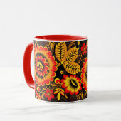Russisch Khokhloma Pattern Black Red Botanical Mok (Voorkant links)