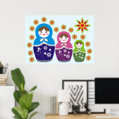 Russisch Matryoshka Doll in Posters voor zonnebloe (Thuiskantoor)