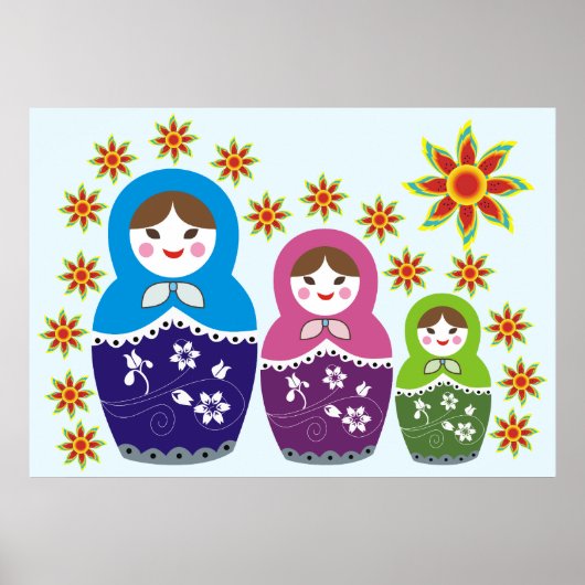 Russisch Matryoshka Doll in Posters voor zonnebloe (Voorkant)