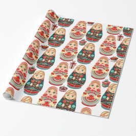 Russisch Matryoshka Dolls Dhr. & Mrs. roze marine  Cadeaupapier