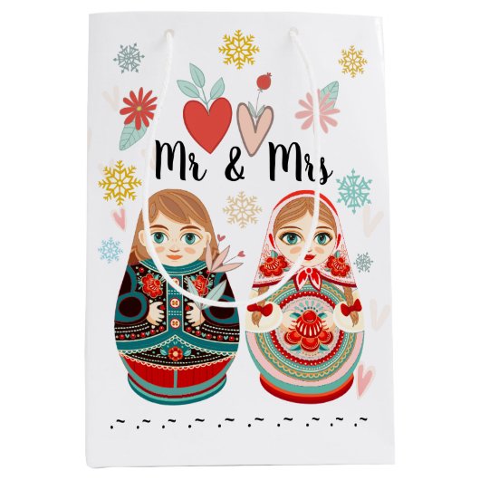 Russisch Matryoshka Dolls Mr & Mrs Personalized Medium Cadeauzakje (Voorkant)