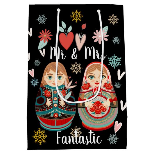 Russisch Matryoshka Dolls Mr & Mrs Snowflakes Medium Cadeauzakje (Achterkant)