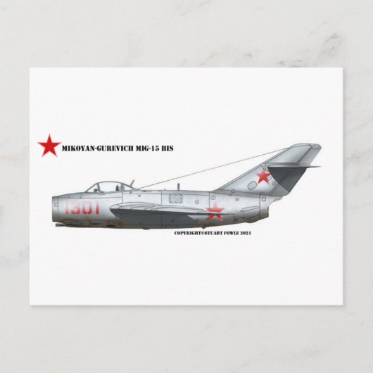 Russisch Mikoyen-Gurevich MiG-15Bis Briefkaart (Voorkant)