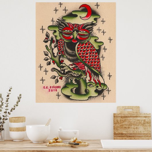 Russisch ontwerp van het Tattoo van de Owl Poster (Keuken)