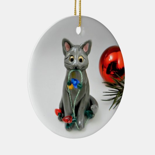 Russisch Ornament met blauwe grijze kat (Rechts)