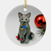 Russisch Ornament met blauwe grijze kat (Voorkant)