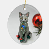 Russisch Ornament met blauwe grijze kat (Links)