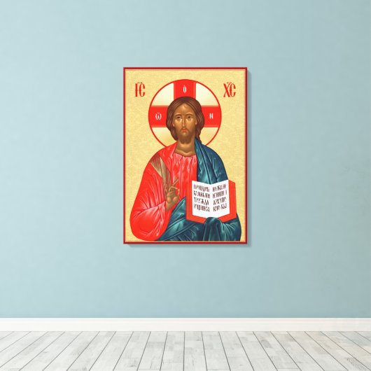 Russisch-orthodox icoon van Jezus Christus Canvas Afdruk (Insitu (Houten vloer))