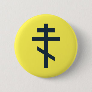 Russisch-orthodox kruis ronde button 5,7 cm