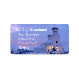 Russisch-orthodoxe kerk met Kerstmis Etiket