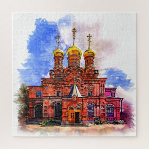 Russisch-orthodoxe kerk. Schets stijl illustratie Legpuzzel