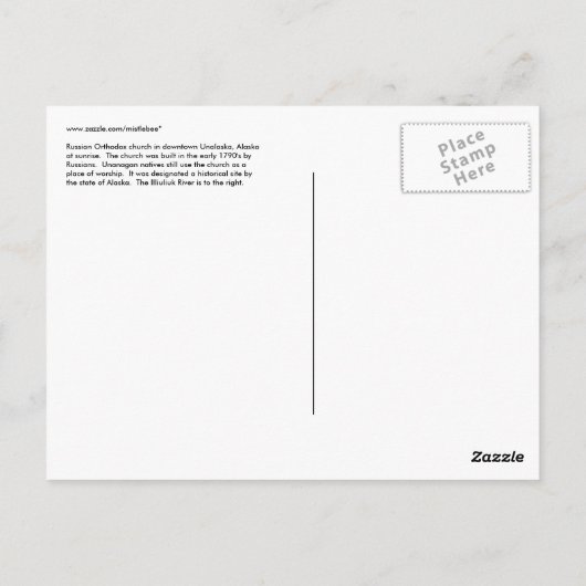 Russisch-orthodoxe kerk, winterzonsopgang briefkaart (Achterkant)