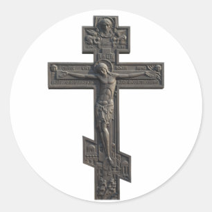 Russisch orthodoxe kruis ronde sticker