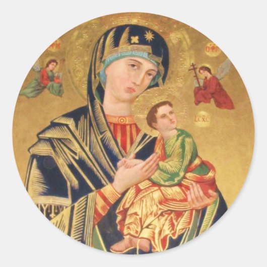 Russisch orthodoxe Pictogram - Maagd Maria en baby Ronde Sticker (Voorkant)