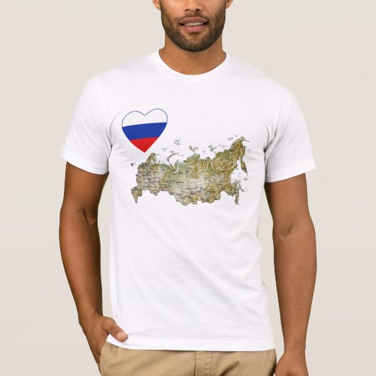 Russisch vlaggenhart en kaart T-shirt (Voorkant)