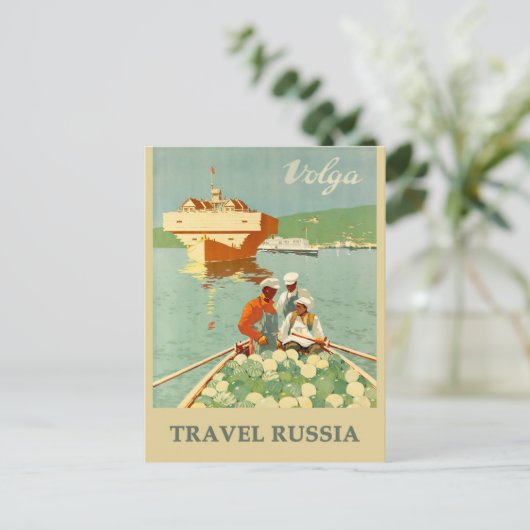  Russisch Volga River Travel Poster Briefkaart (Staand voorkant)