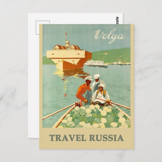  Russisch Volga River Travel Poster Briefkaart (Voorkant / Achterkant)