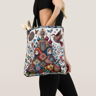 Russisch Volkskunst Babushka Boho Chique Mode kuns Tote Bag