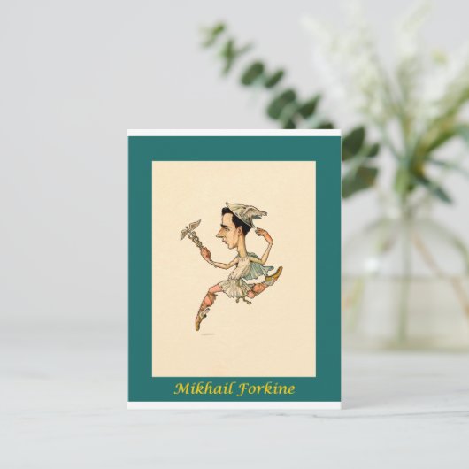Russische balletkarikatuur ~ Mikhail Fokine Briefkaart (Staand voorkant)