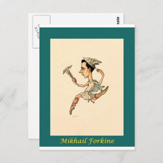 Russische balletkarikatuur ~ Mikhail Fokine Briefkaart (Voorkant / Achterkant)