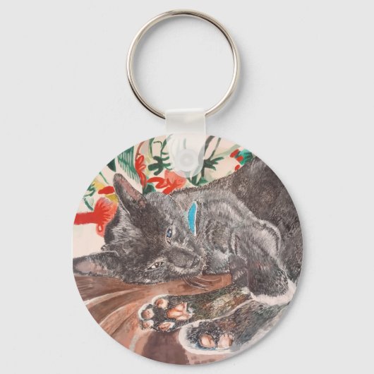 Russische blauwe grijze kat Engelse horthair kat K Sleutelhanger (Achterkant)