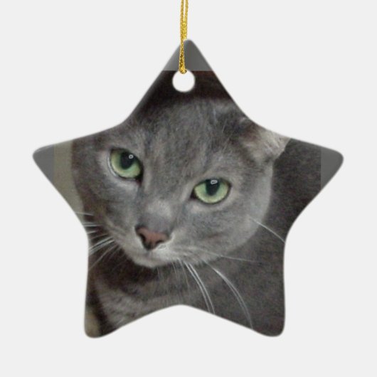 Russische blauwe grijze kat keramisch ornament (Voorkant)