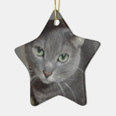 Russische blauwe grijze kat keramisch ornament (Links)