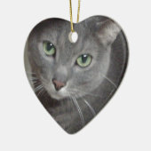 Russische blauwe grijze kat keramisch ornament (Links)