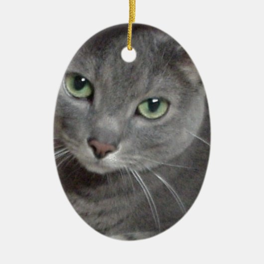Russische blauwe grijze kat keramisch ornament (Voorkant)