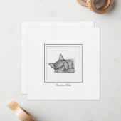 Russische blauwe kat hedendaagse tekening notitiekaartje (Voorkant / Achterkant in situ)