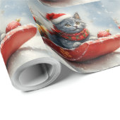 Russische Blauwe Kat In Sledge Laat Het Sneeuw Ker Cadeaupapier (Rol Hoek)