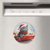 Russische Blauwe Kat In Sledge Laat Het Sneeuw Ker Magneet (Insitu (Vaatwasser))