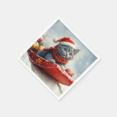 Russische Blauwe Kat In Sledge Laat Het Sneeuw Ker Servet (Hoek)