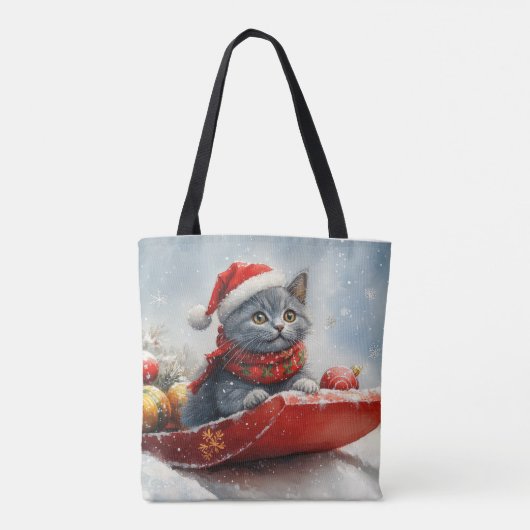 Russische Blauwe Kat In Sledge Laat Het Sneeuw Ker Tote Bag (Achterkant)